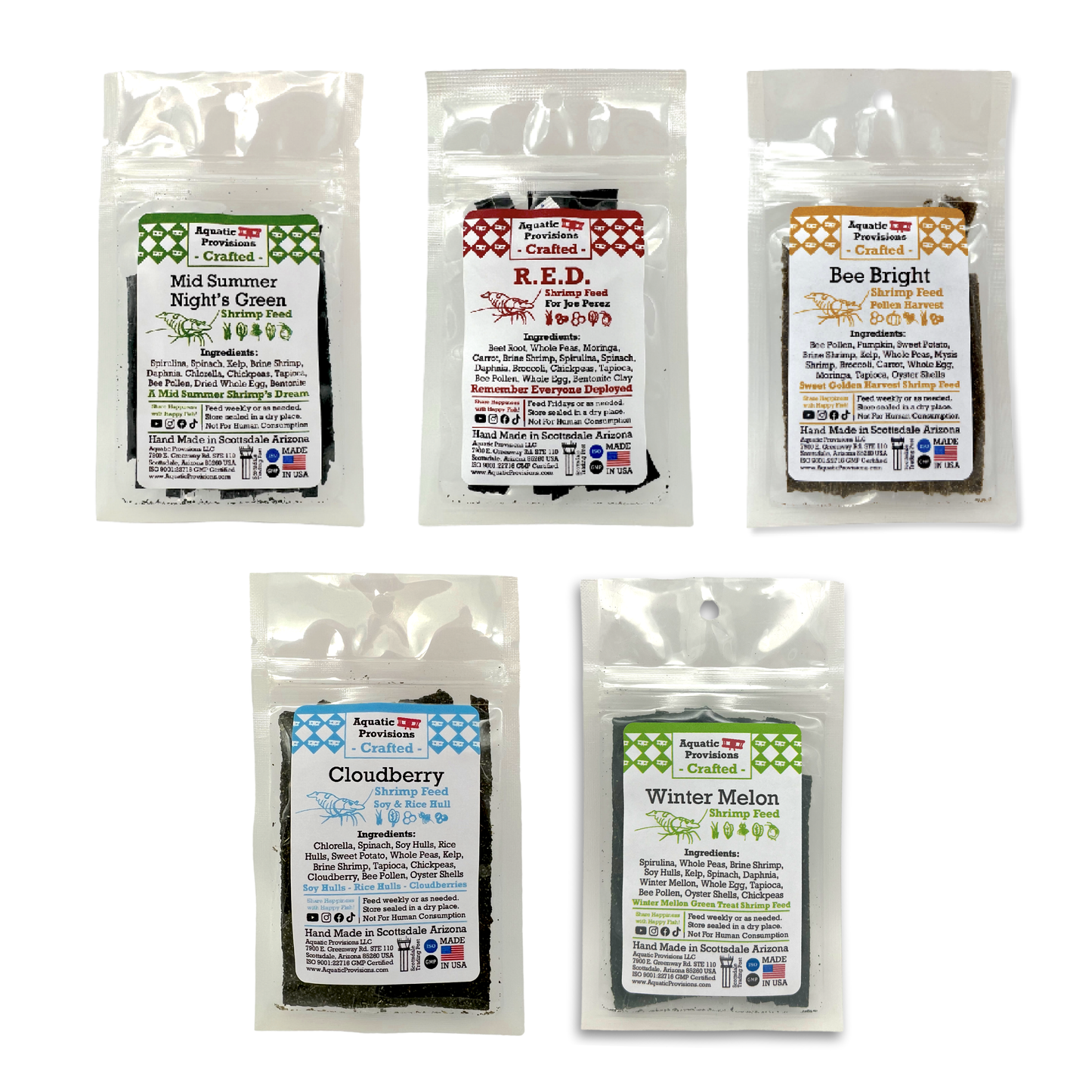 Shrimp Feed Variety Pack – 5 Blends, 10 Grams Each (50 Grams Total)
