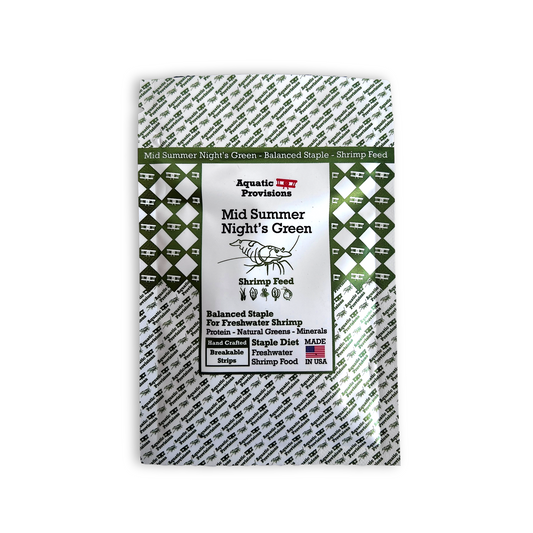 Aquatic Provisions Mid Summer Night's Green shrimp food package on a white background